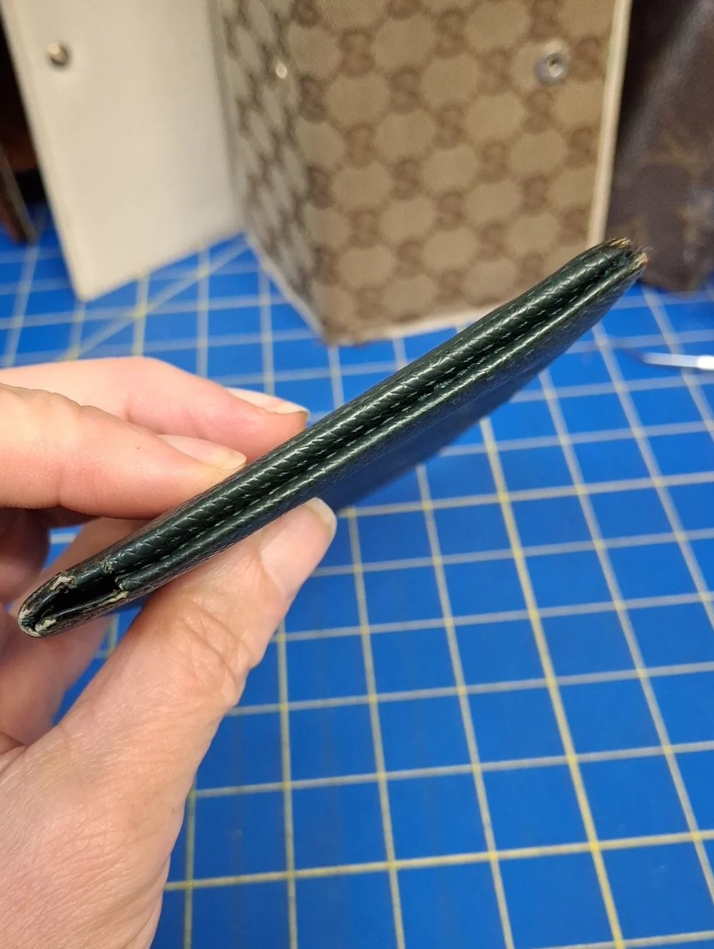 Louis Vuitton Dark Green Textured Leather Long Slim Wallet 7x5 Preloved